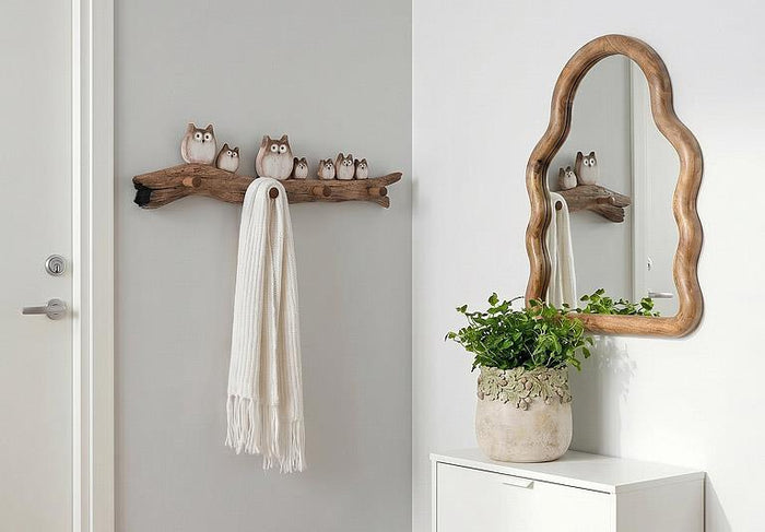 Large Rustic Owl Family with 4 Hooks
