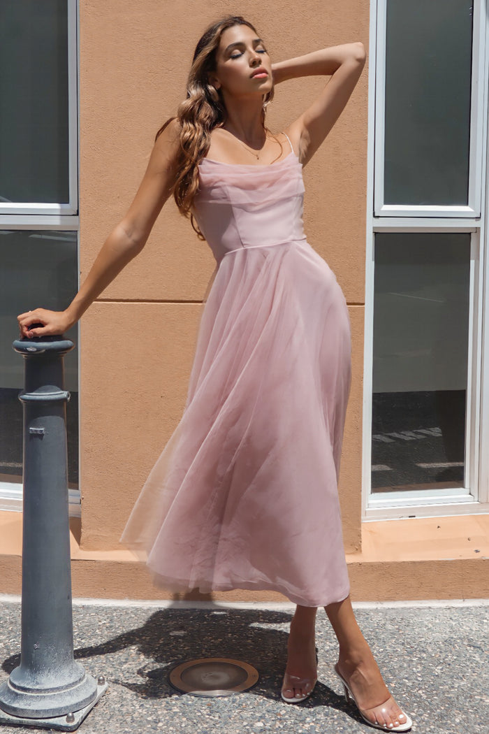 Latisha Tulle Midi Dress - Blush Pink - Runway Goddess