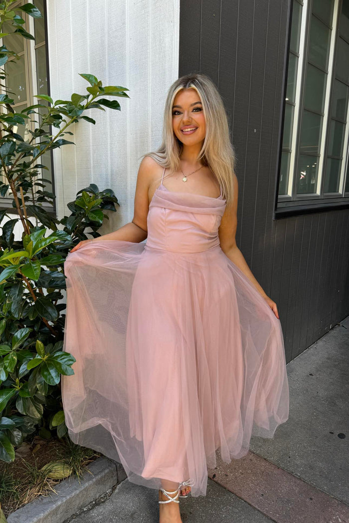 Latisha Tulle Midi Dress - Blush Pink - Runway Goddess