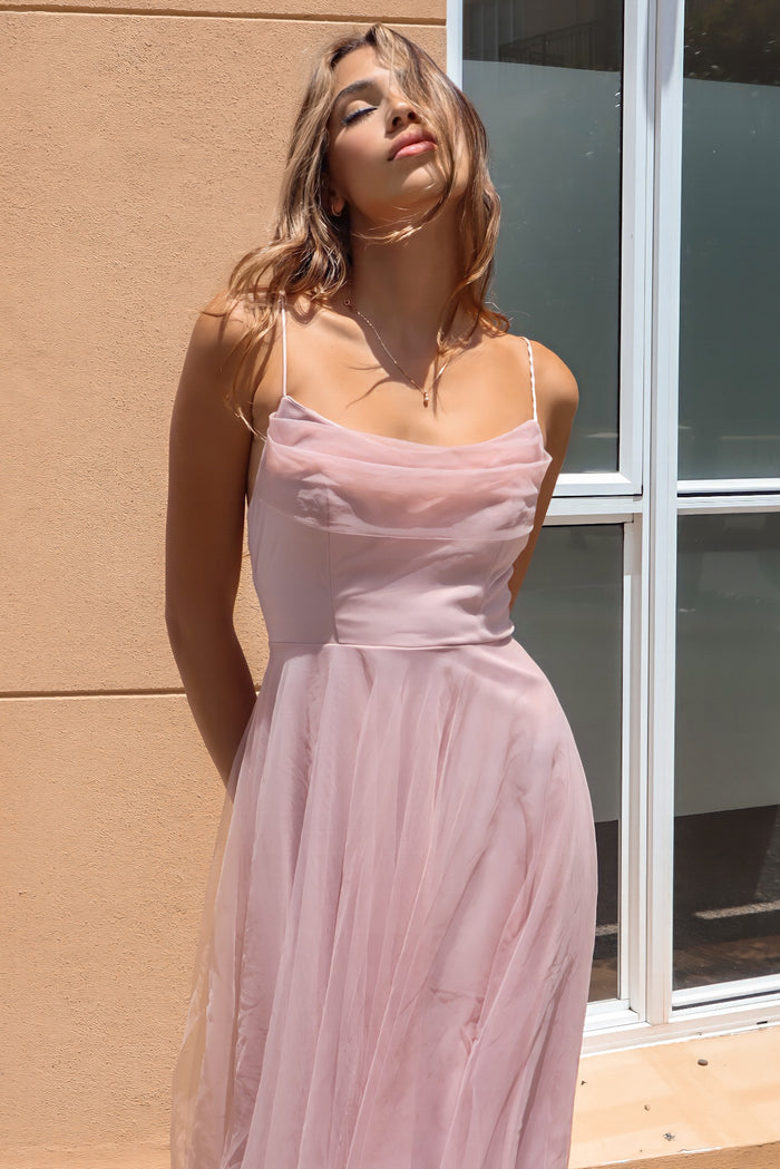 Latisha Tulle Midi Dress - Blush Pink - Runway Goddess