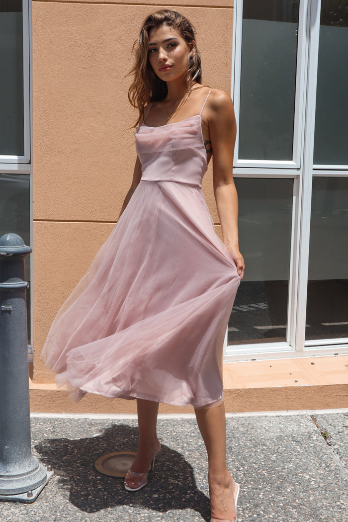 Latisha Tulle Midi Dress - Blush Pink - Runway Goddess
