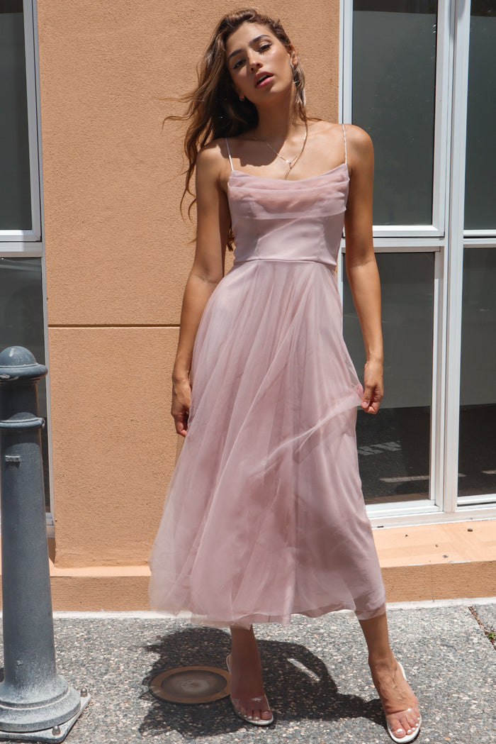 Latisha Tulle Midi Dress - Blush Pink - Runway Goddess