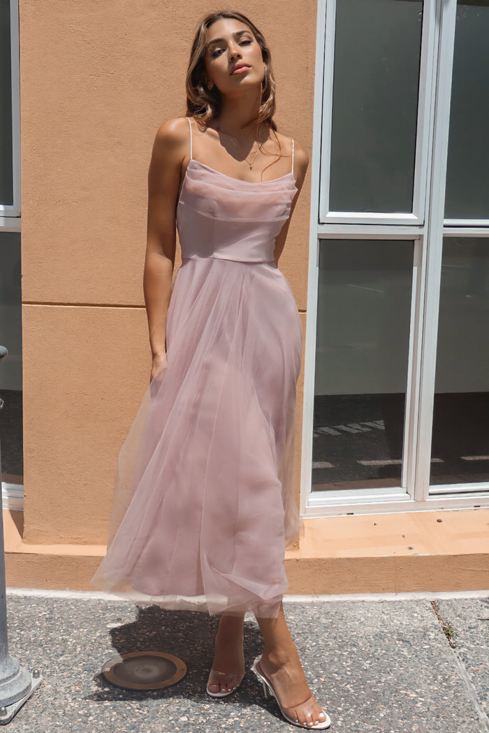 Latisha Tulle Midi Dress - Blush Pink - Runway Goddess