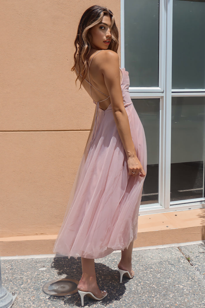 Latisha Tulle Midi Dress - Blush Pink - Runway Goddess