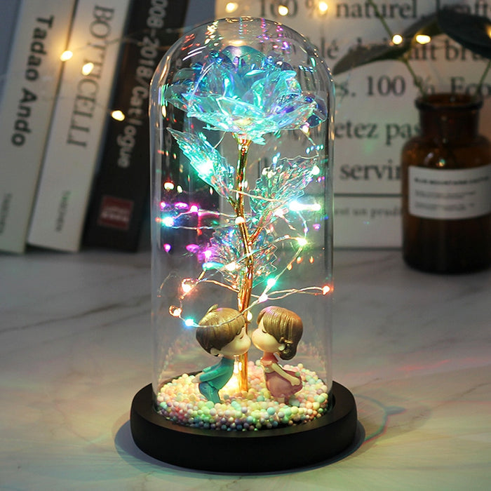 LED Enchanted Galaxy Roses With Fairy String Lights In Dome