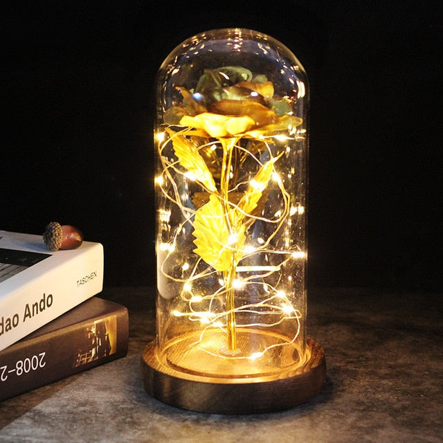 LED Enchanted Galaxy Roses With Fairy String Lights In Dome