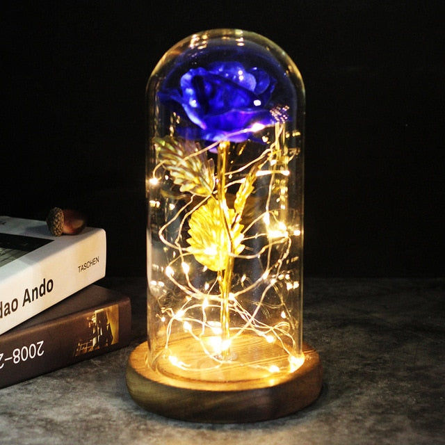 LED Enchanted Galaxy Roses With Fairy String Lights In Dome