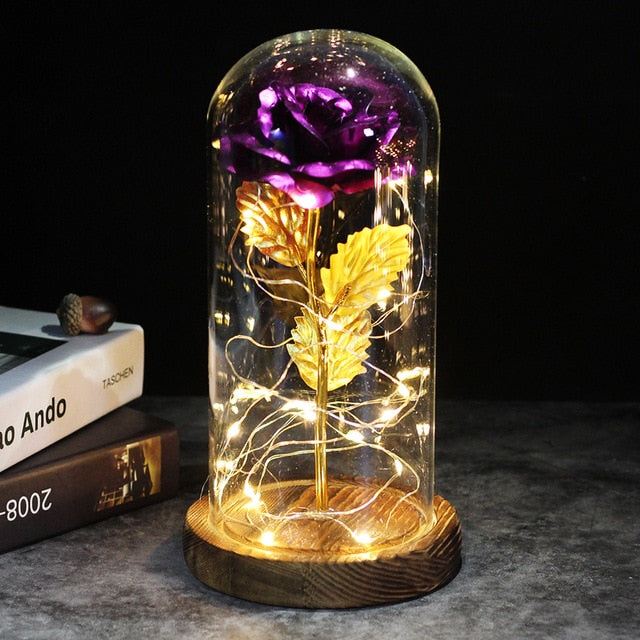 LED Enchanted Galaxy Roses With Fairy String Lights In Dome