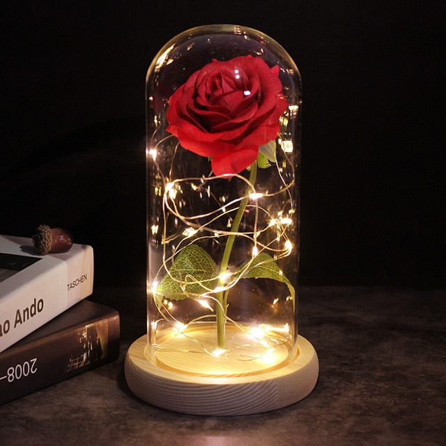 LED Enchanted Galaxy Roses With Fairy String Lights In Dome