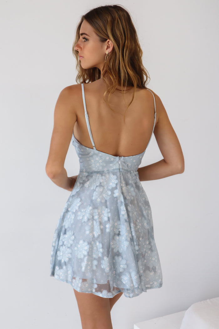 Lila Mini Dress - Baby Blue Lace - Runway Goddess