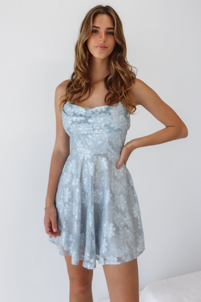 Lila Mini Dress - Baby Blue Lace - Runway Goddess