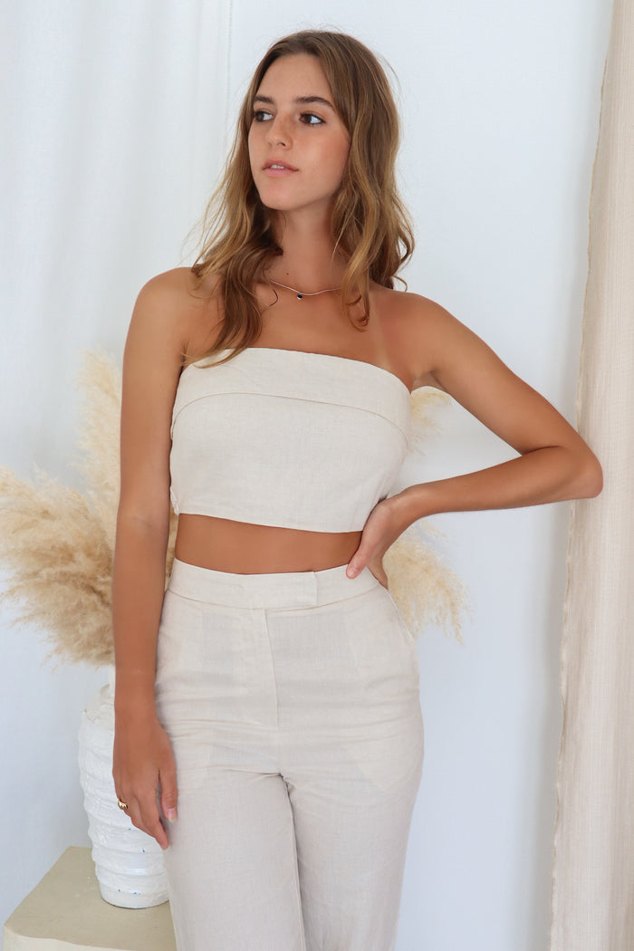Linetti Linen Top - Beige - Runway Goddess