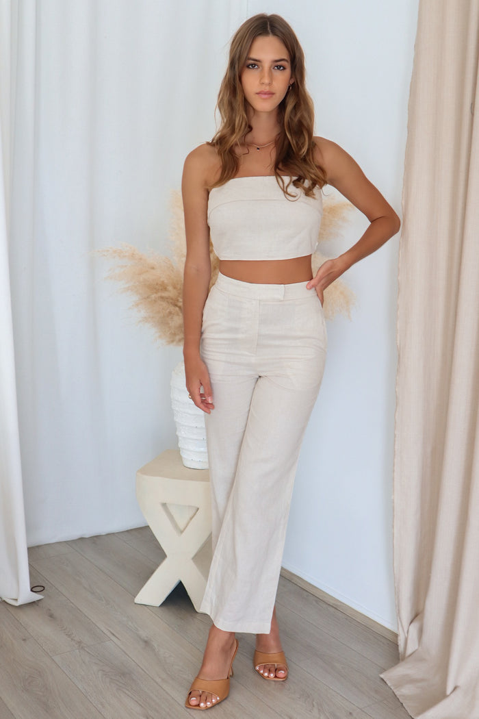 Linetti Linen Top - Beige - Runway Goddess