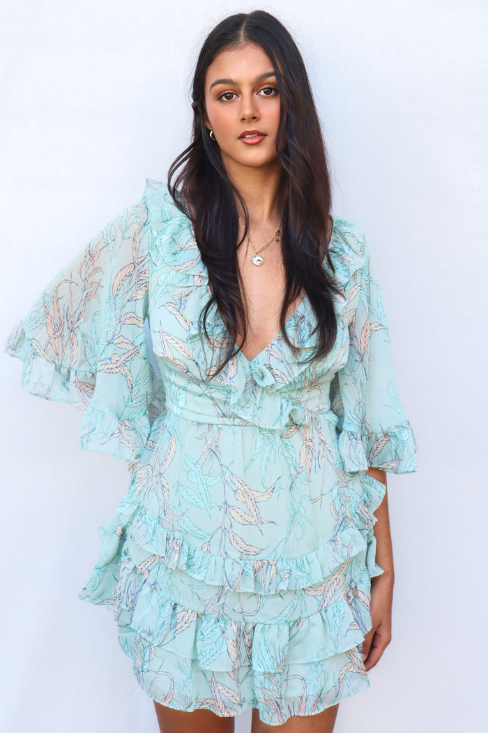 Lola Mini Dress - Teal Floral - Runway Goddess