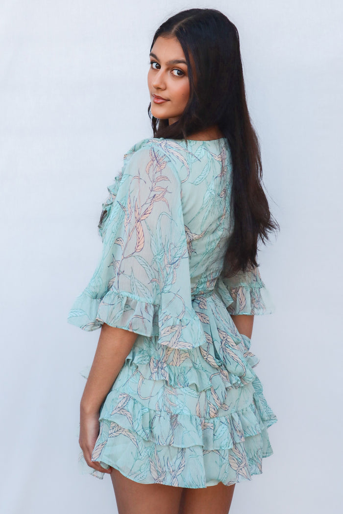 Lola Mini Dress - Teal Floral - Runway Goddess