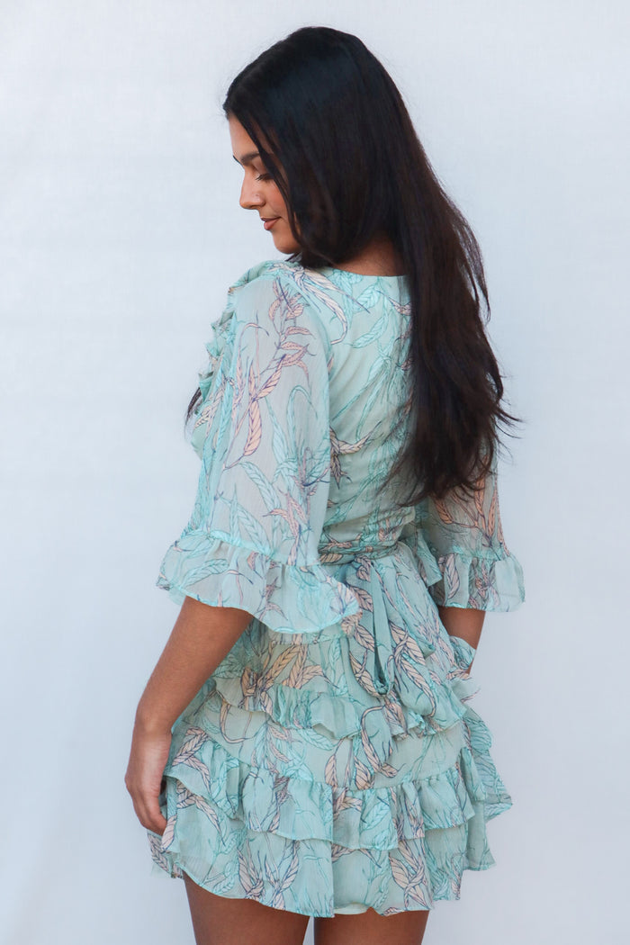 Lola Mini Dress - Teal Floral - Runway Goddess