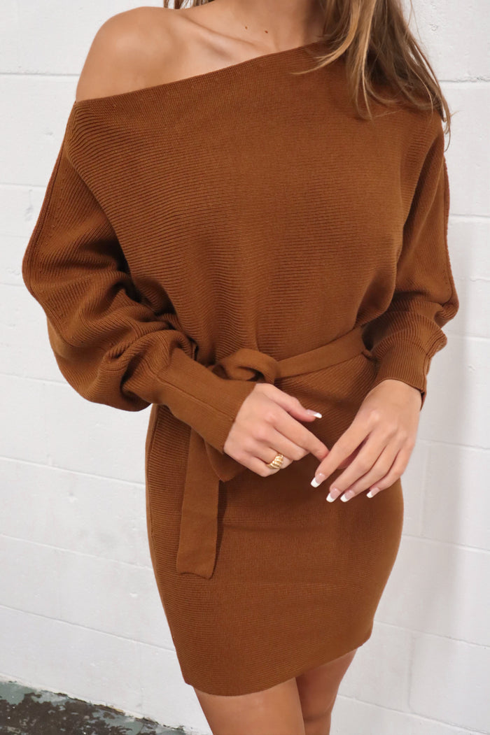 Louise Sweater Dress - Brown - Runway Goddess