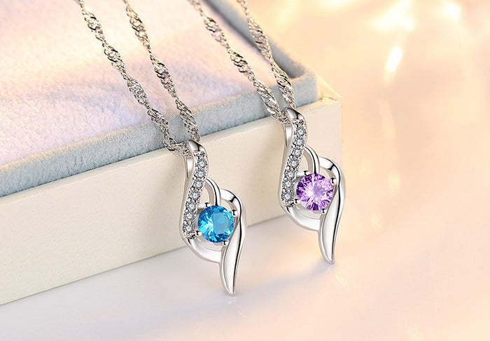 Lovely 925 Sterling Silver Crystal Zircon Heart Pendant Necklace - Length 45CM