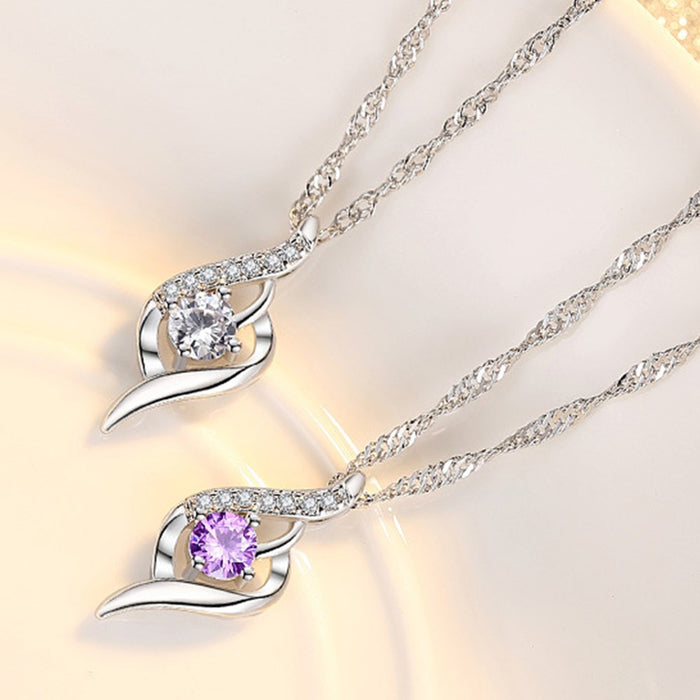 Lovely 925 Sterling Silver Crystal Zircon Heart Pendant Necklace - Length 45CM