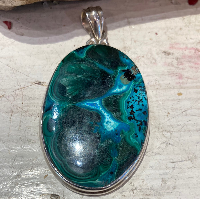 Malachite with Crysocolla pendant