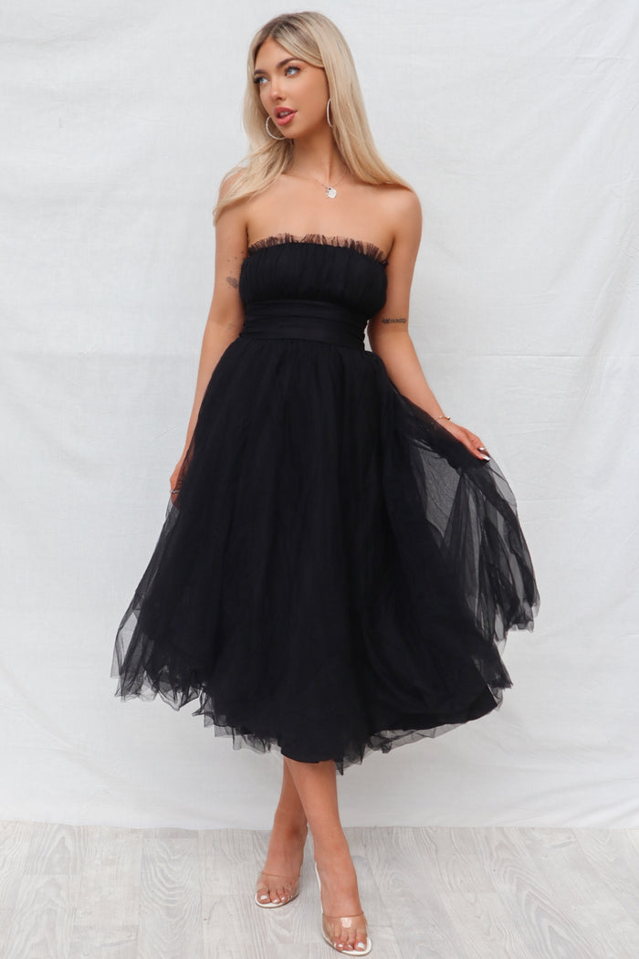 Maria Tulle Midi Dress - Black - Runway Goddess
