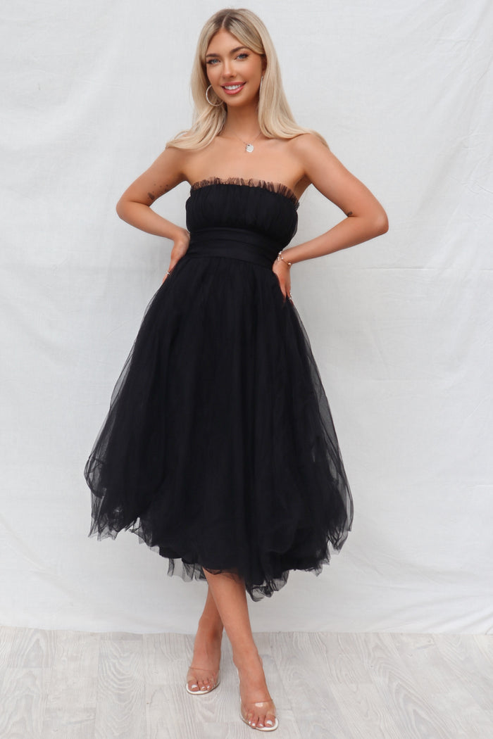 Maria Tulle Midi Dress - Black - Runway Goddess