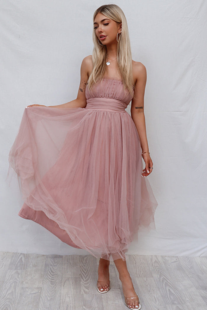 Maria Tulle Midi Dress - Blush Pink - Runway Goddess