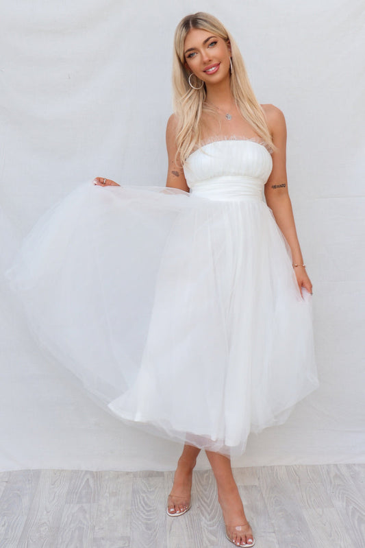Maria Tulle Midi Dress - White - Runway Goddess