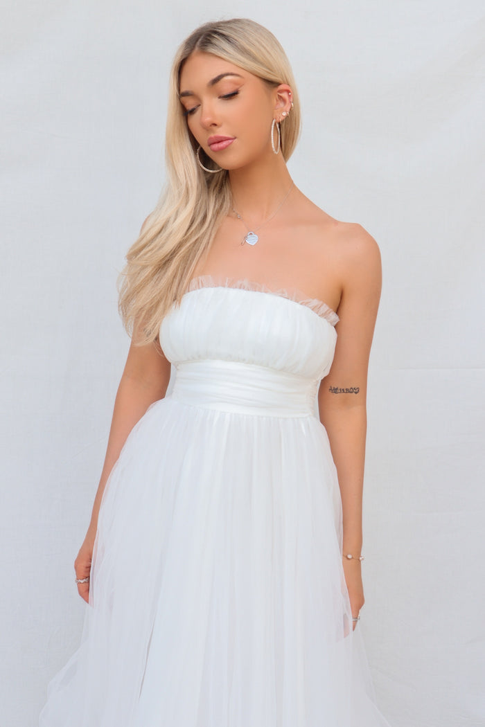 Maria Tulle Midi Dress - White - Runway Goddess