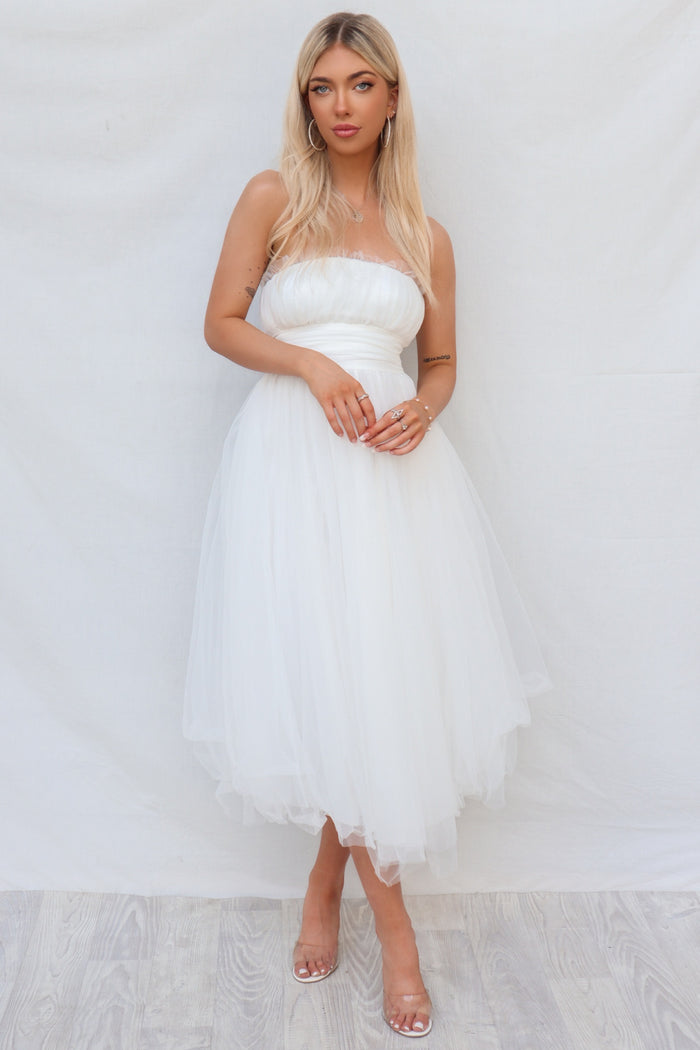 Maria Tulle Midi Dress - White - Runway Goddess