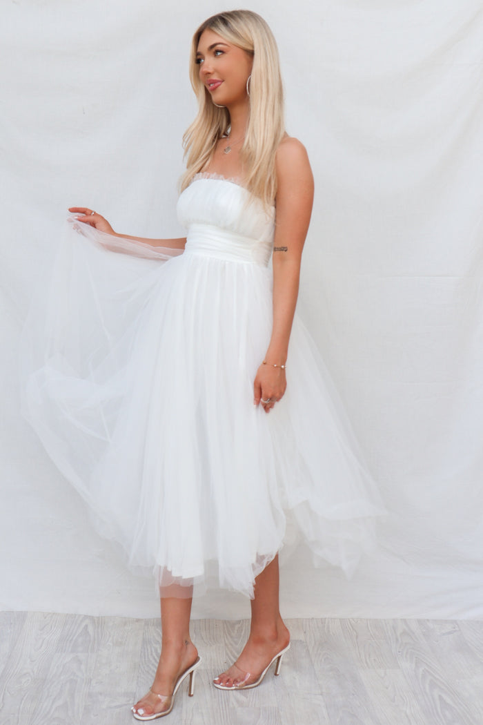 Maria Tulle Midi Dress - White - Runway Goddess