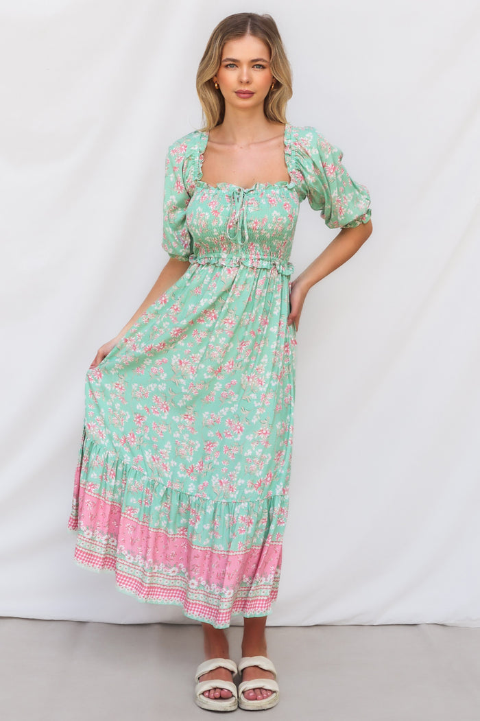 Marnie Midi Dress - Mint Floral - Runway Goddess