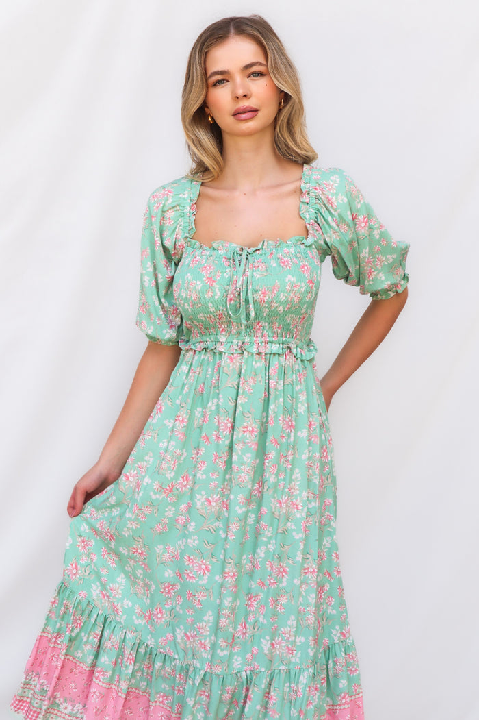 Marnie Midi Dress - Mint Floral - Runway Goddess
