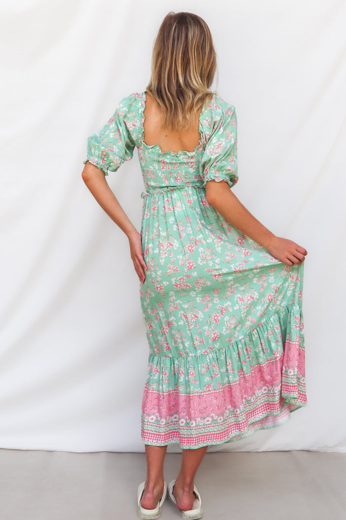 Marnie Midi Dress - Mint Floral - Runway Goddess