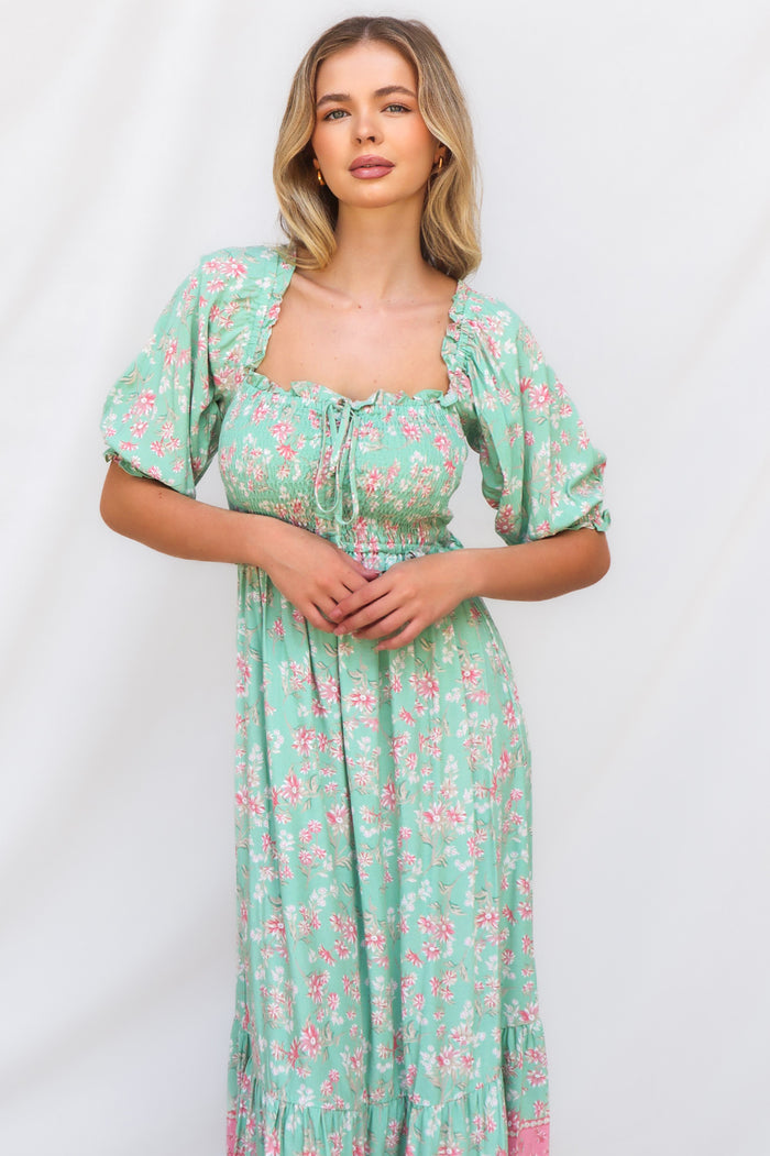Marnie Midi Dress - Mint Floral - Runway Goddess
