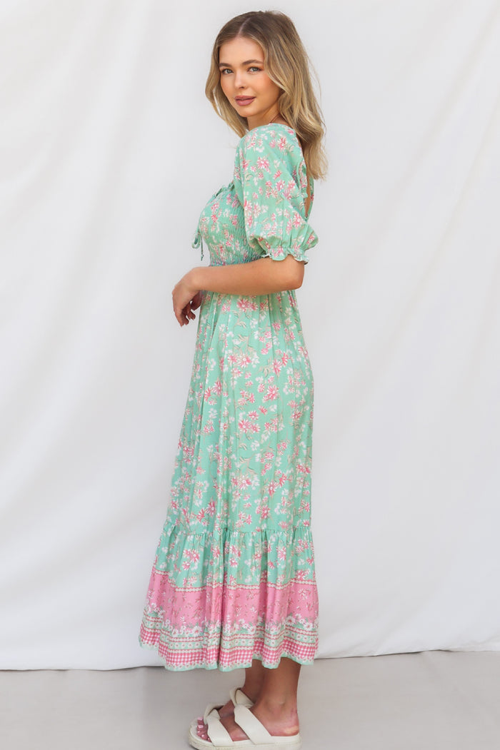 Marnie Midi Dress - Mint Floral - Runway Goddess