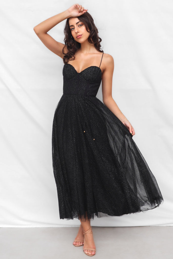Mary Tulle Midi Dress - Black - Runway Goddess