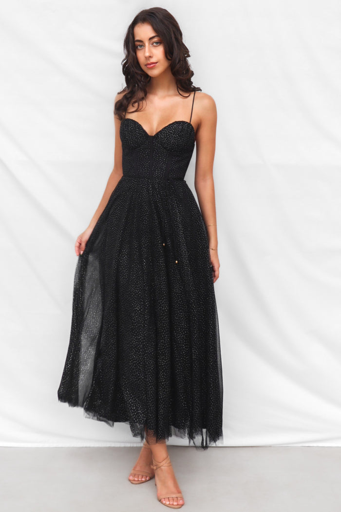 Mary Tulle Midi Dress - Black - Runway Goddess