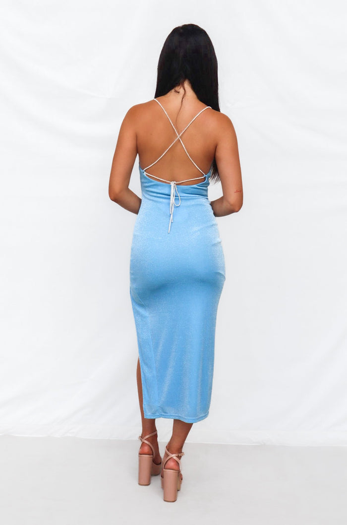 Marzia Maxi Dress - Blue Shimmer - Runway Goddess