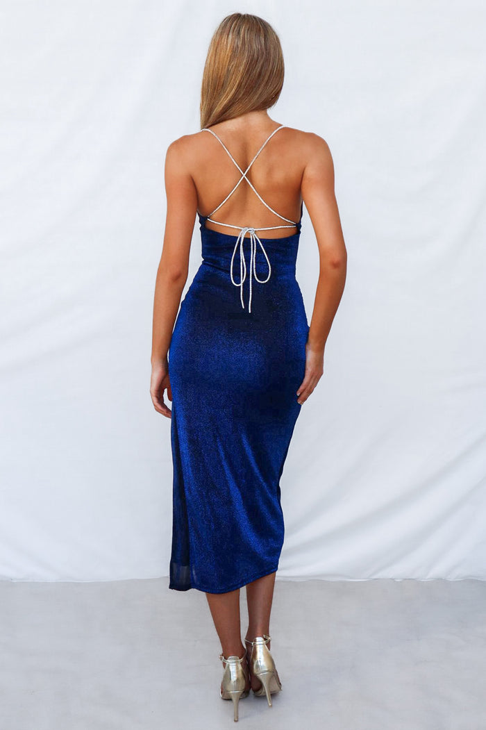 Marzia Maxi Dress - Navy Shimmer - Runway Goddess