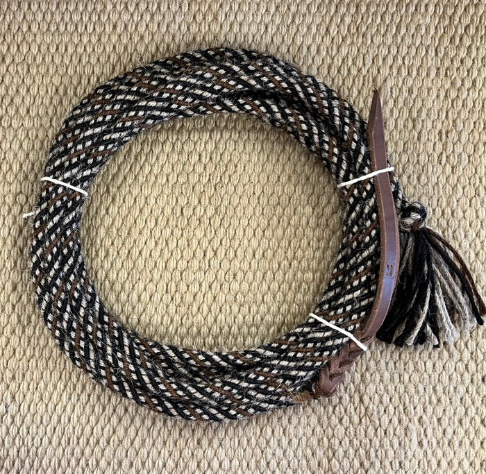 Mecate - MEC107 - 3/8” x 22’ 6-Strand Alpaca Black, Brown, and Taupe