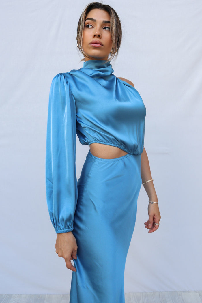Melanie Midi Dress - Steel Blue - Runway Goddess