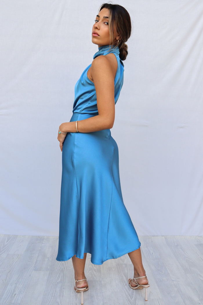 Melanie Midi Dress - Steel Blue - Runway Goddess