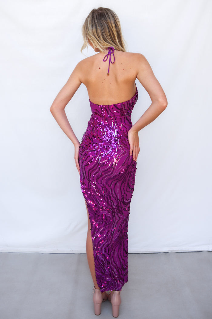 Melina Maxi Dress - Fuschia Sequin - Runway Goddess
