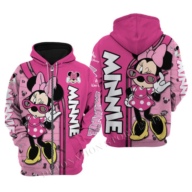 Minnie Mouse 3D Printed Flannelette Hoodies - Pink