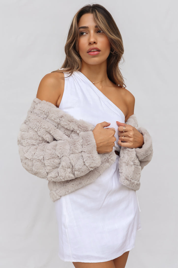 Misty Faux Fur Jacket - Light Grey - Runway Goddess
