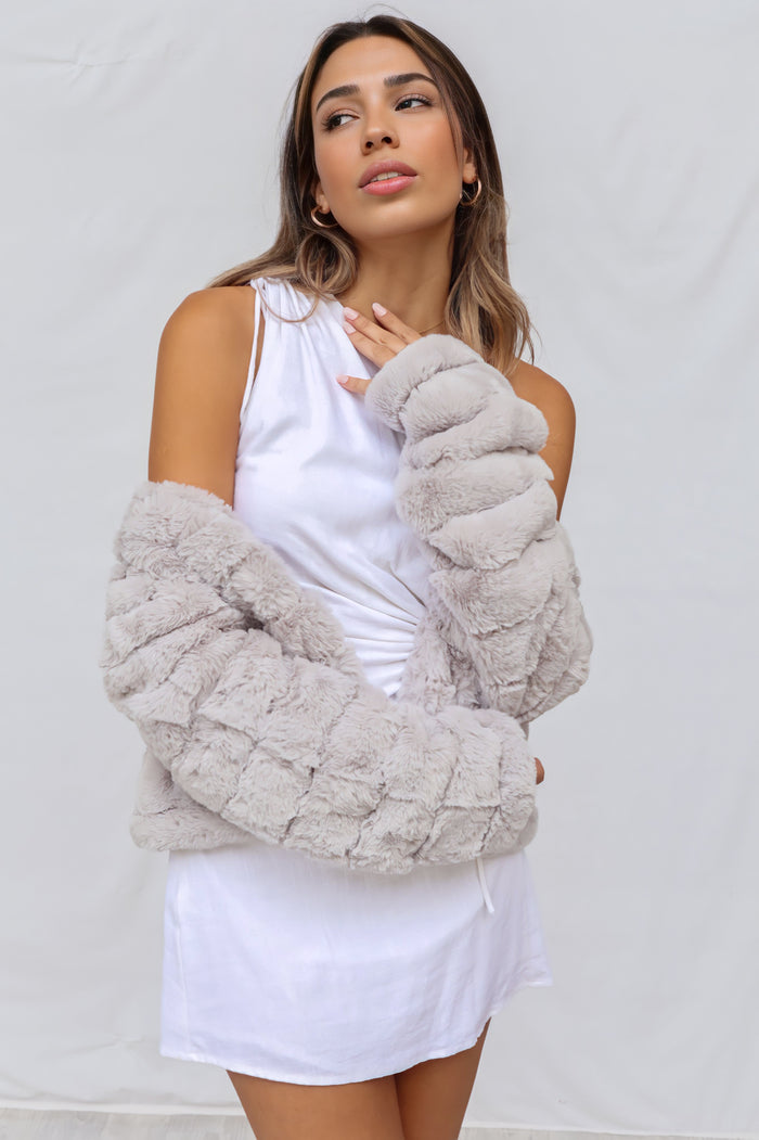 Misty Faux Fur Jacket - Light Grey - Runway Goddess
