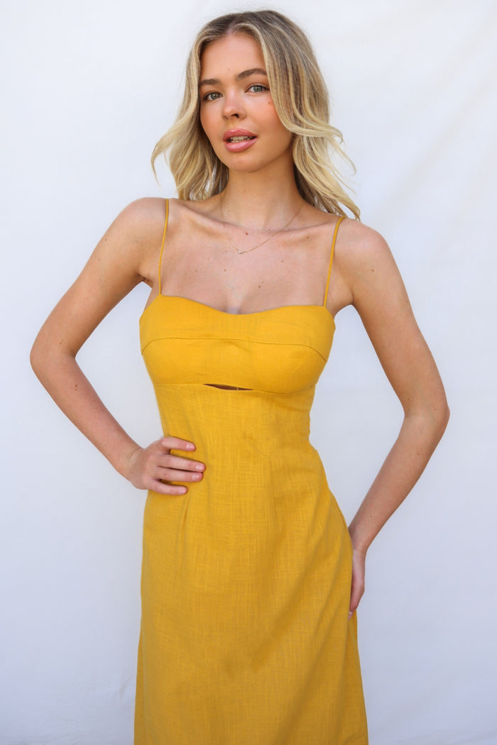 Mona Midi Dress - Yellow - Runway Goddess