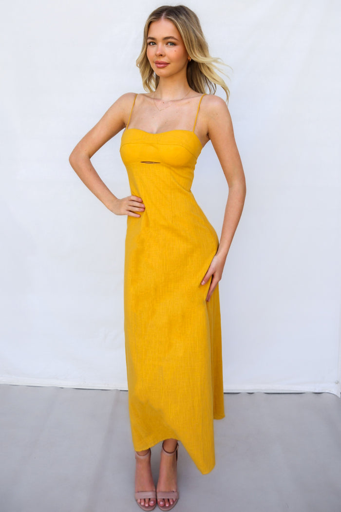 Mona Midi Dress - Yellow - Runway Goddess