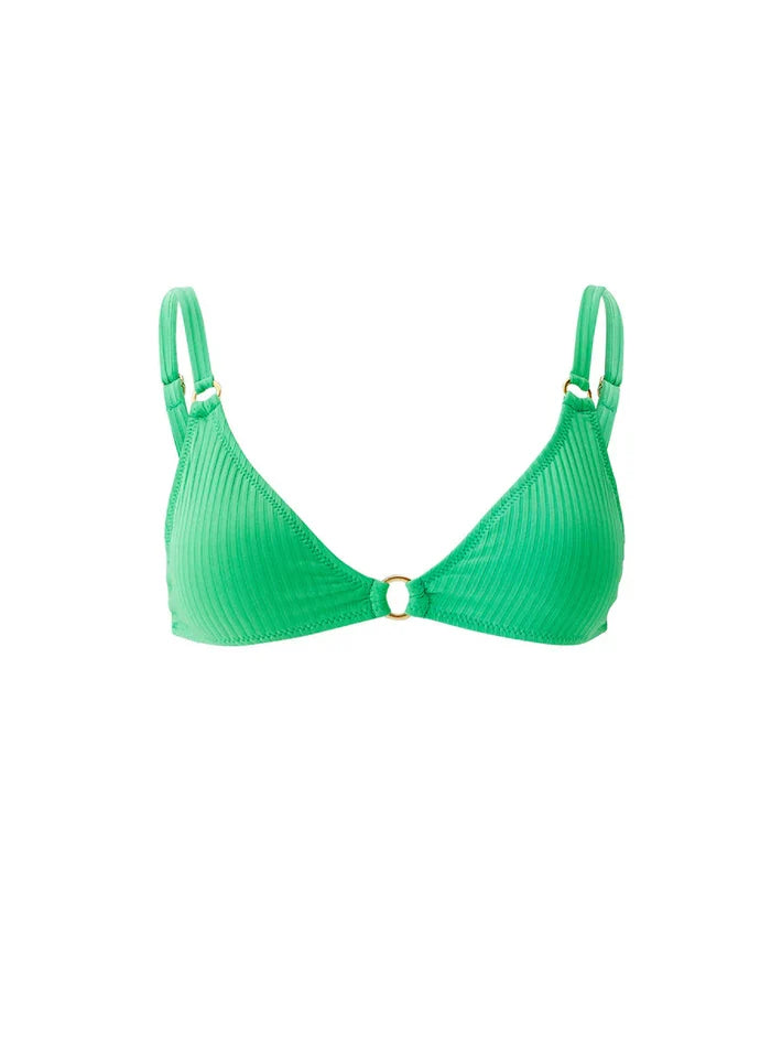 Swimwear Melissa Odabash Montenegro Over The Shoulder Ring Bikini Top Green Ribbed Apoella